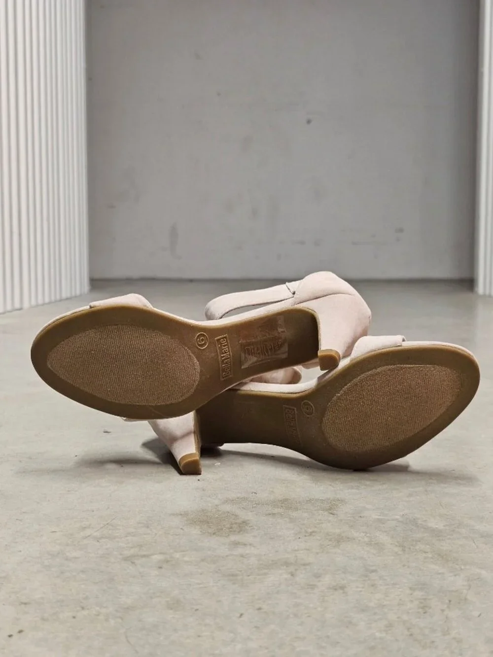 Taupe Suede Open-Toe Heels With Ankle Strap Bella Marie Brand